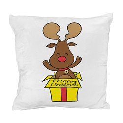 Pluszowa poduszka "Świąteczny renifer - prezent" - milutka i mięciutka jak misio.