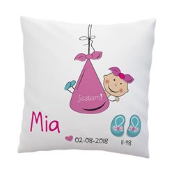 Poduszka z okazji narodzin dziewczynki 1 - personalizacja - super prezent dla młodych rodziców.