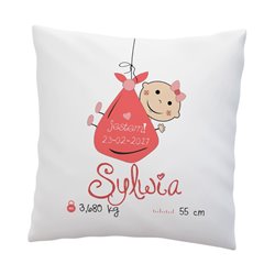 Poduszka z okazji narodzin dziewczynki 2 - personalizacja - super prezent dla młodych rodziców.