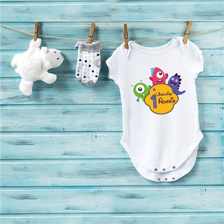 Body dla chłopca na roczek - krótki lub długi rękaw - wzór potworki.