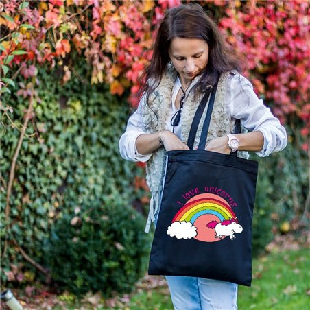 Super torba z długimi uszami i zamkiem - " I love unicorns ".