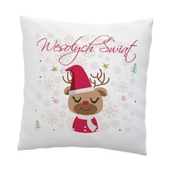 Super poduszka ze świątecznym łosiem i napisem "Wesołych świąt".