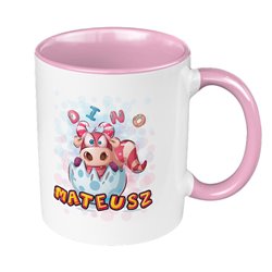 Kubek 330 ml kolorowy z różowym dinozaurem- podaj imię- super prezent dla Dziecka.