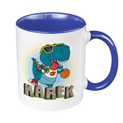 Kubek 330 ml kolorowy z grafiką "Niebieski dinozaur"- z imieniem dziecka. 2