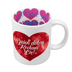 Kubek z wnętrzem w serca " Dzień dobry kocham Cię ".
