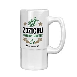 Kufel na piwo z nadrukiem na urodziny - personalizacja - "Zdzichu wyborny koneser".