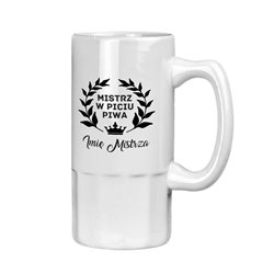 Kufel na piwo z nadrukiem na urodziny - personalizacja - "Mistrz w piciu piwa".
