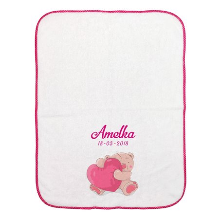 Kocyk dla dziewczynki z imieniem dla noworodka - Miś.