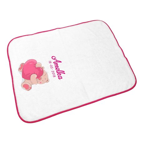 Kocyk dla dziewczynki z imieniem dla noworodka - Miś.