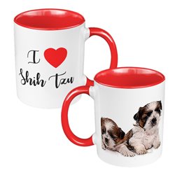 Kubek 330 ml kolorowy z grafiką dla miłośników psów Shitzu - wzór 4 - szczeniaki.