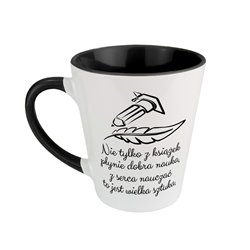 Kubek latte dla nauczyciela z napisem " Z serca nauczać to sztuka...".