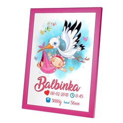 Personalizowana metryczka z okazji narodzin dziecka - wzór Bocian.