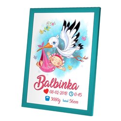 Personalizowana metryczka z okazji narodzin dziecka - wzór Bocian. 2