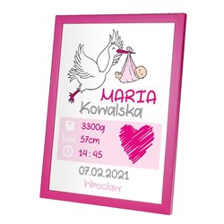 Personalizowana metryczka z okazji narodzin dziewczynki - wzór 2.