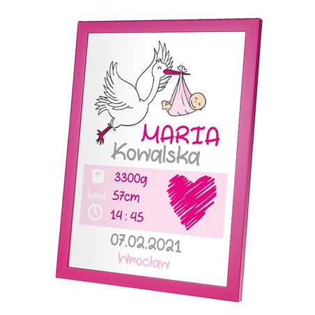 Personalizowana metryczka z okazji narodzin dziewczynki - wzór 2.