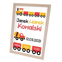 Personalizowana metryczka z okazji narodzin chłopczyka - wzór Autka.