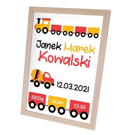 Personalizowana metryczka z okazji narodzin chłopczyka - wzór Autka.