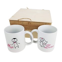 Zestaw kubków 330 ml kolorowe w pudełku - dla nowożeńców lub małżeństwa "Mąż żona".