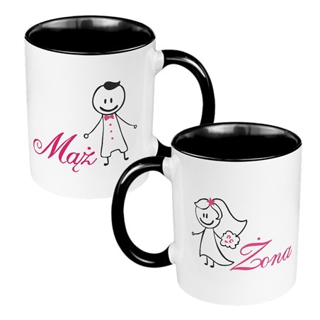 Zestaw kubków 330 ml kolorowe w pudełku - dla nowożeńców lub małżeństwa "Mąż żona".