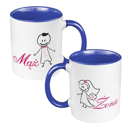 Zestaw kubków 330 ml kolorowe w pudełku - dla nowożeńców lub małżeństwa "Mąż żona".