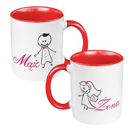 Zestaw kubków 330 ml kolorowe w pudełku - dla nowożeńców lub małżeństwa "Mąż żona".