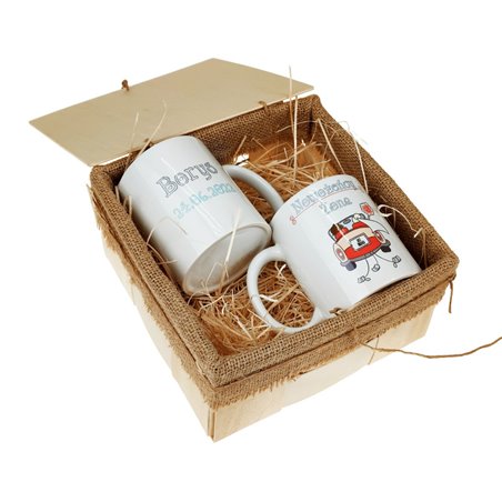 Zestaw kubków 330 kolorowe ml w pudełku - dla nowożeńców "Mąż żona" - personalizacja.