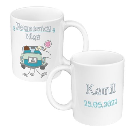 Zestaw kubków 330 kolorowe ml w pudełku - dla nowożeńców "Mąż żona" - personalizacja.