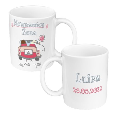 Zestaw kubków 330 kolorowe ml w pudełku - dla nowożeńców "Mąż żona" - personalizacja.