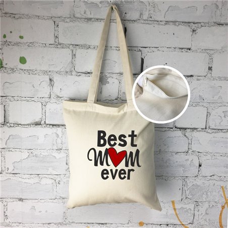 Super torba "Best mum ever" z długimi uszami i zamkiem.