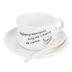 Filiżanka dla nauczyciela - Najlepszy nauczyciel uczy nie z książek, ale z serca.