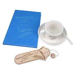 Zestaw notes, zakładka i filiżanka dla nauczyciela z pięknym mottem. 2