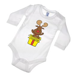 Body ze świątecznym reniferem w pudełku - krótki lub długi rękaw.