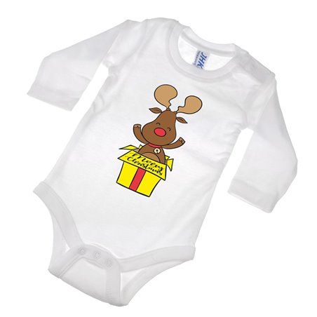 Body ze świątecznym reniferem w pudełku - krótki lub długi rękaw.