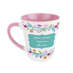 Kubek latte specjalnie dla babci z uroczą grafiką kwiatków.
