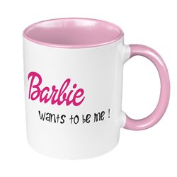Kubek 330 ml kolorowy z tekstem "Barbie wants to be me".