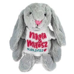Królik z imionami i datą ważną dla zakochanych - maskotka ok. 39 cm - super prezent na rocznicę, ślub..