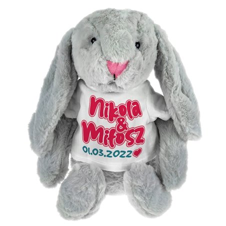 Królik z imionami i datą ważną dla zakochanych - maskotka ok. 39 cm - super prezent na rocznicę, ślub..