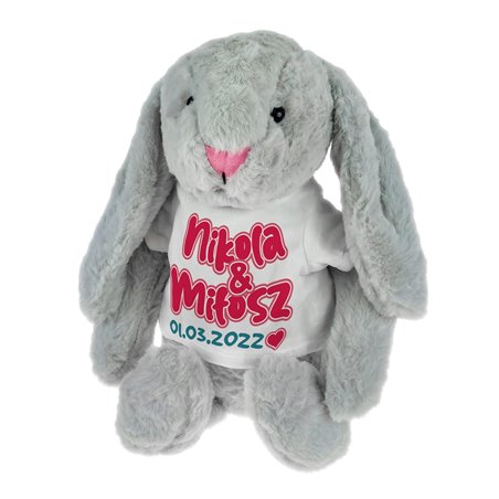 Królik z imionami i datą ważną dla zakochanych - maskotka ok. 39 cm - super prezent na rocznicę, ślub..