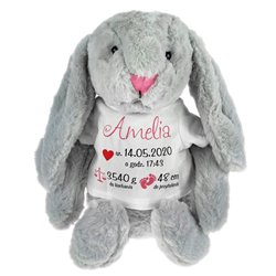 Królik z metryczką - maskotka ok. 39 cm - świetny prezent z okazji narodzin dziecka czy Chrztu Świętego...
