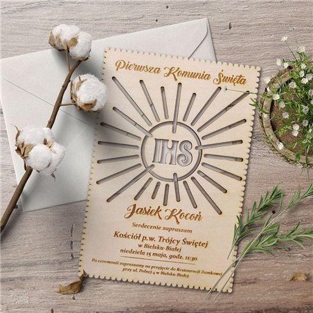 Zaproszenie na komunię świętą - grawerowane - wzór 1.