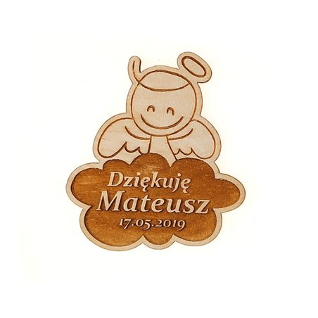 Drewniane magnesy na lodówkę - podziękowania dla gości - komunia - aniołek.
