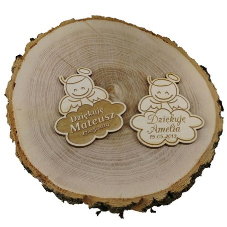 Drewniane magnesy na lodówkę - podziękowania dla gości - komunia - aniołek.