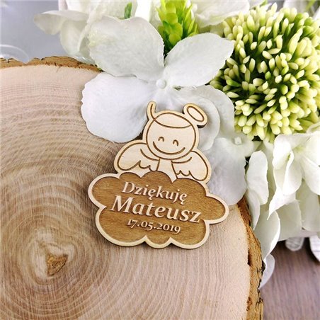 Drewniane magnesy na lodówkę - podziękowania dla gości - komunia - aniołek.