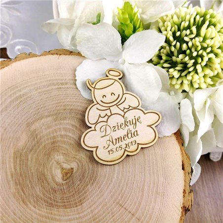 Drewniane magnesy na lodówkę - podziękowania dla gości - komunia - aniołek.