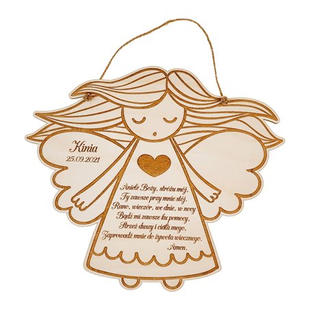 Pamiątka chrztu świętego aniołek z modlitwą - wzór 2 .