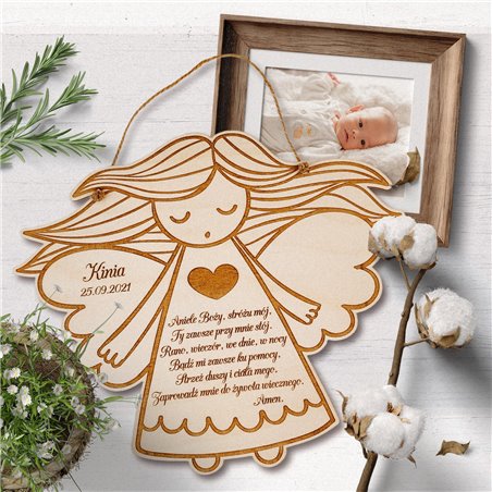 Pamiątka chrztu świętego aniołek z modlitwą - wzór 2 .