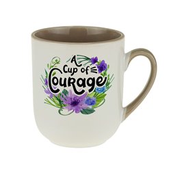 Kubek kawowy z serii kwiatowej z piękną sentencją - A cup of courage.