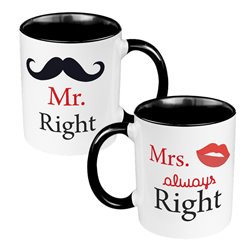 Zestaw Kubków 330 ml białe dla pary "Mr. Right & Mrs. always Right".