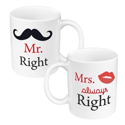 Zestaw Kubków 330 ml białe dla pary "Mr. Right & Mrs. always Right". 2