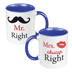 Zestaw Kubków 330 ml białe dla pary "Mr. Right & Mrs. always Right". 2